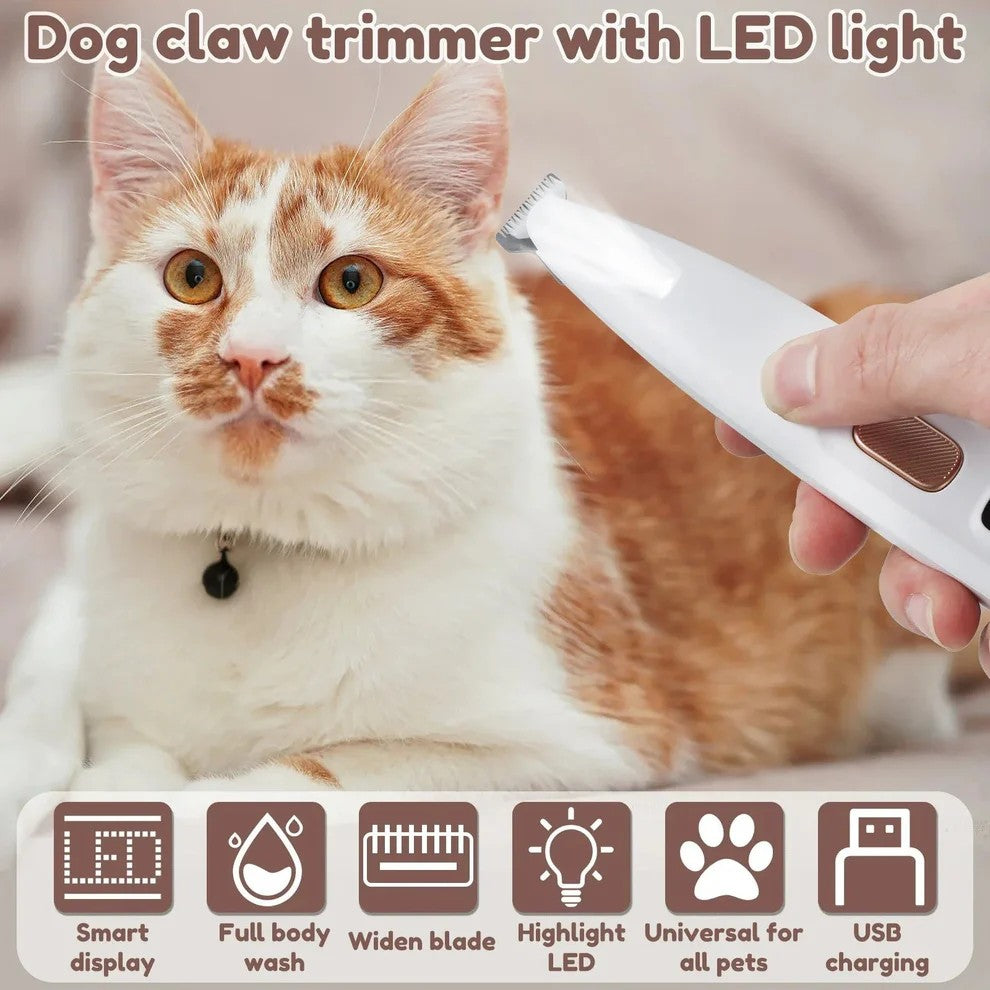 LED Pet Trimmer - Waterproof Pet Clippers with Safety Light & Wide Blade