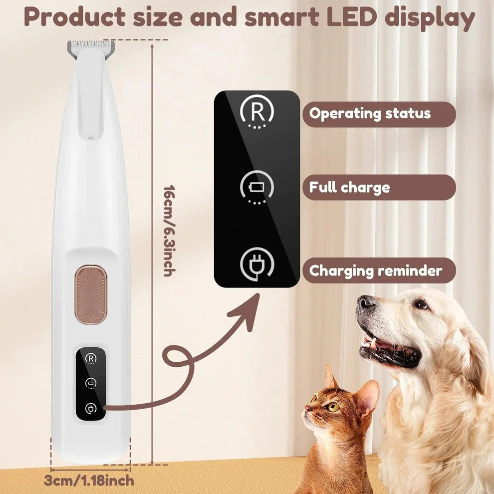LED Pet Trimmer - Waterproof Pet Clippers with Safety Light & Wide Blade